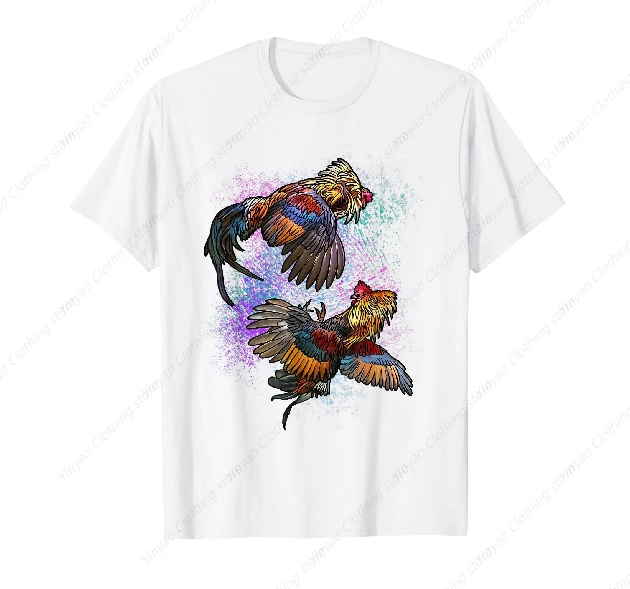 

Peleas De Gallos Cockfighting Game Chicken Printed T-shirt Fun Fashion Cool Pure Cotton Shirt White Casual Short Sleeve