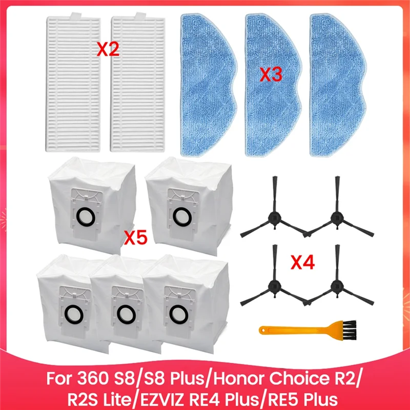 YCOC-For 360 S8/S8 Plus/Honor Choice R2/R2S Lite/EZVIZ RE4 Plus/RE5 Plus قطع غيار فرشاة تصفية كيس لجميع الغبار ممسحة القماش
