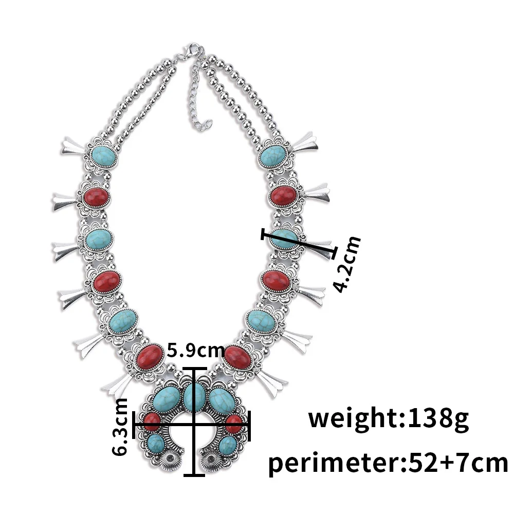 2025 New Indian Ethnic Vintage Statement Necklace Women Fashion Red Blue Turquoise Resin Moon Necklace Pendants Jewelry