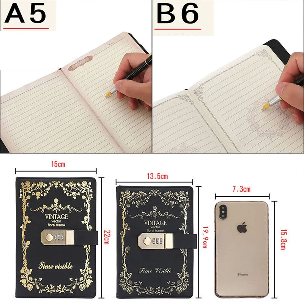 2024 Notebook Retro European Diary With Lock Thickened Antique Password Notebook Stationery Gift Journal