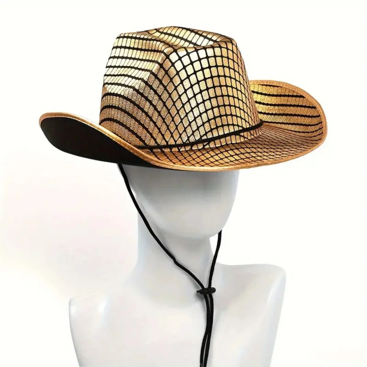 Western cowboy hat gold/silver mesh Panamanian hat stylish lightweight rolled fedora cowboy hat ladies and men can wear