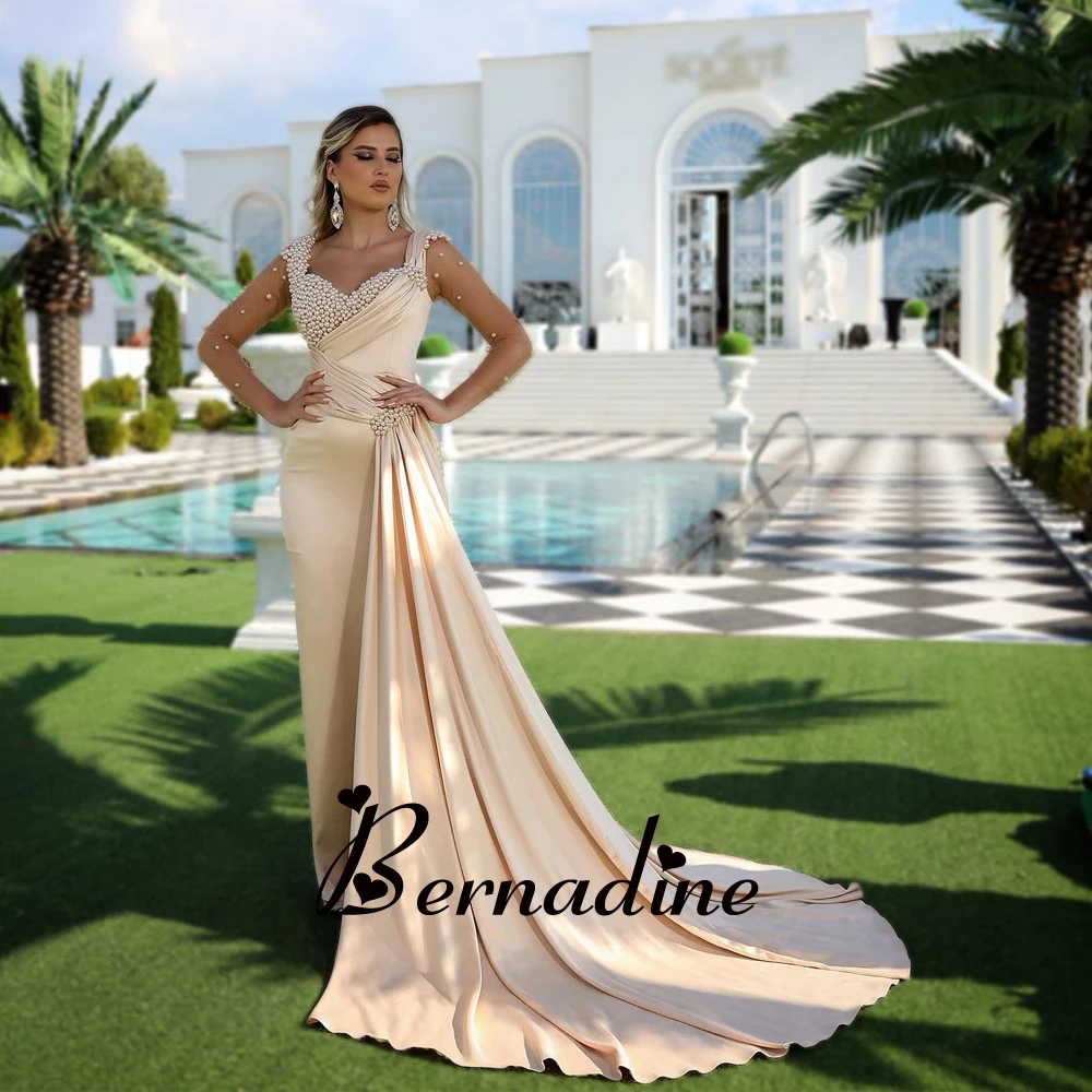 

Bernadine Celebrity Dresses Charming Satin Evening Gowns For Women Mermaid Beadings Sweetheart Court Train Vestido De Casamento