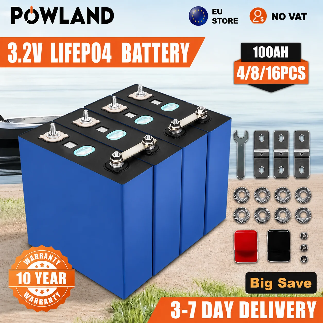 Grade A 4/8/16 stuks Oplaadbare 3.2V 100Ah LiFePO4 Lithium Batterij 6000 Cycli Lithium Batterijcel voor Zonne-energiesysteem