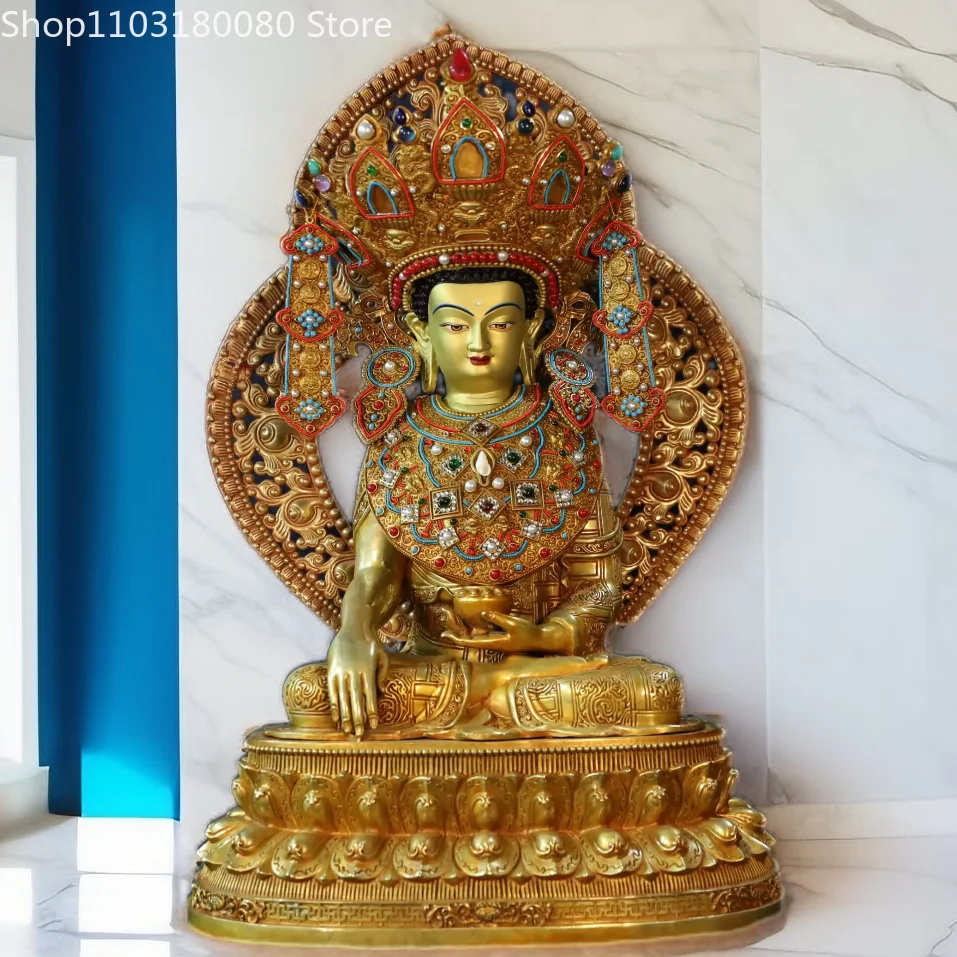 Copper gilt Awakened Reclining Buddha 12 year-old Shakyamuni buddha statue Tibet Full-length figure sculpture Large,80cm,50cm