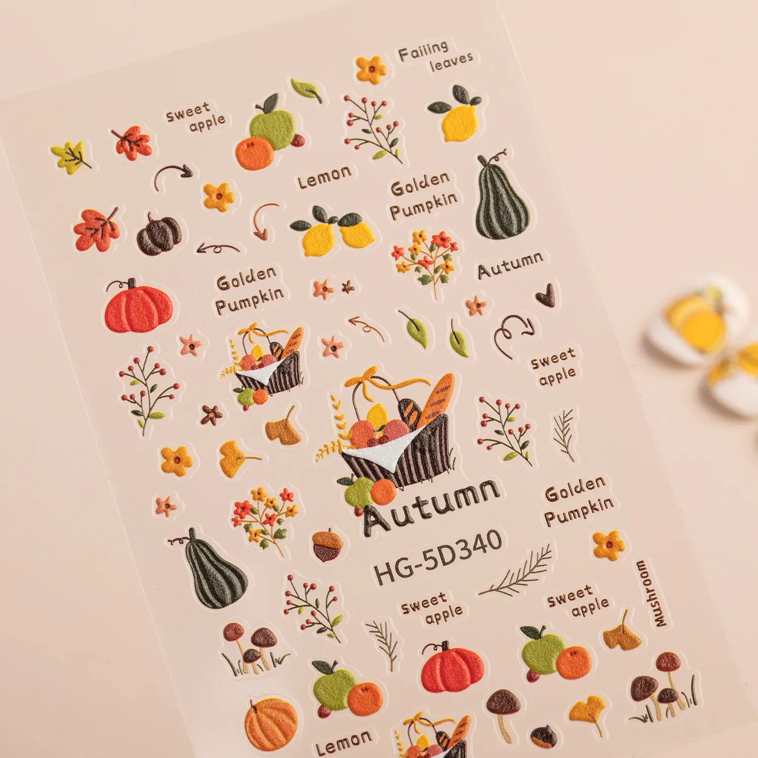 1 Set 5D Embossed Picnic Bunny Nail Stickers Pastoral Mushroom Waterproof Self Adhesive DIY Manicure Nail Art Decor Ornaments