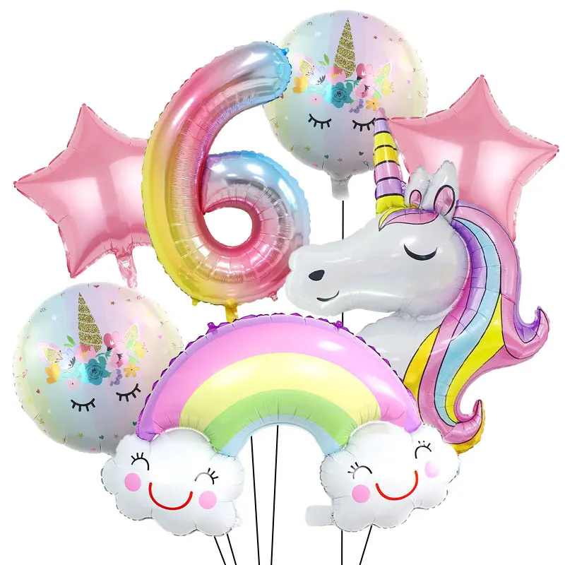 Unicorn Theme Birthday Decoration Set Rainbow Disposable Tableware Plates Cups Napkins Tablecloth Balloons Girls Party Supplies view 4
