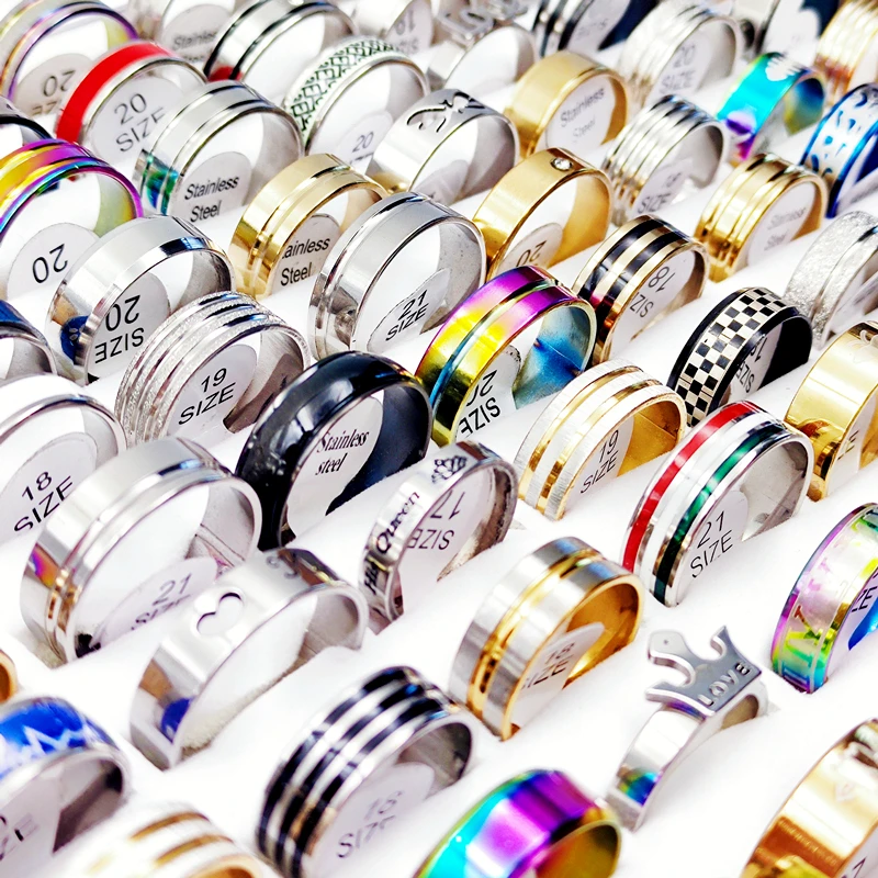 100/200pcs/Lot Stainless Steel Rings for Men and Women Mixed Finger Ring Charm Fashion Jewelry Accessories Party Gift Wholesale