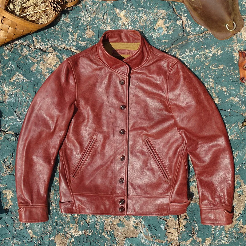 Jaqueta de Couro Genuíno Einstein Tribute Masculina Estilo Britânico Colegial com Gola Quinceanera Curta Estilo Empresarial J...