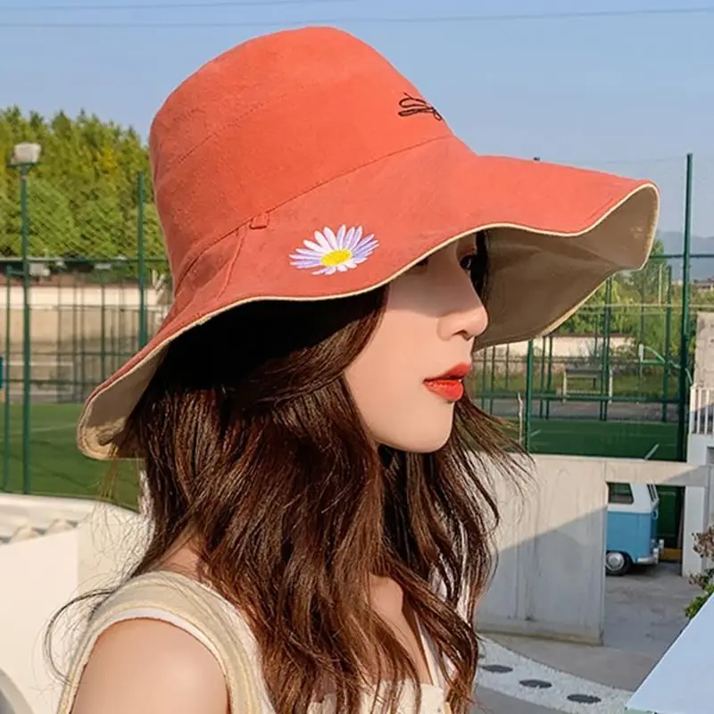 Double-sided Small Daisy Fisherman Hat Female Summer Cover Face Sunshade Summer Large Sun Protection Hat