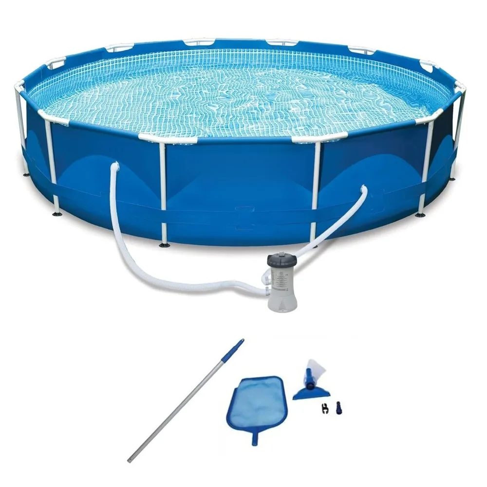 

12' x 2.5' Round Pool w/ Filter Pump & Pool Cleaning Kit w/ Vacuum & Pole, Customized