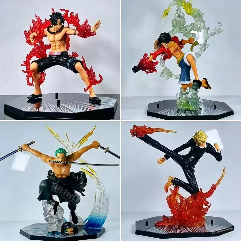 Neue One Piece Anime-Figur Feuerfaust Luffy Ace Sanji Kampfmodell-Puppen PVC Sabo Actionfigur Zoro Geister-Dreiklingen-Spielzeug