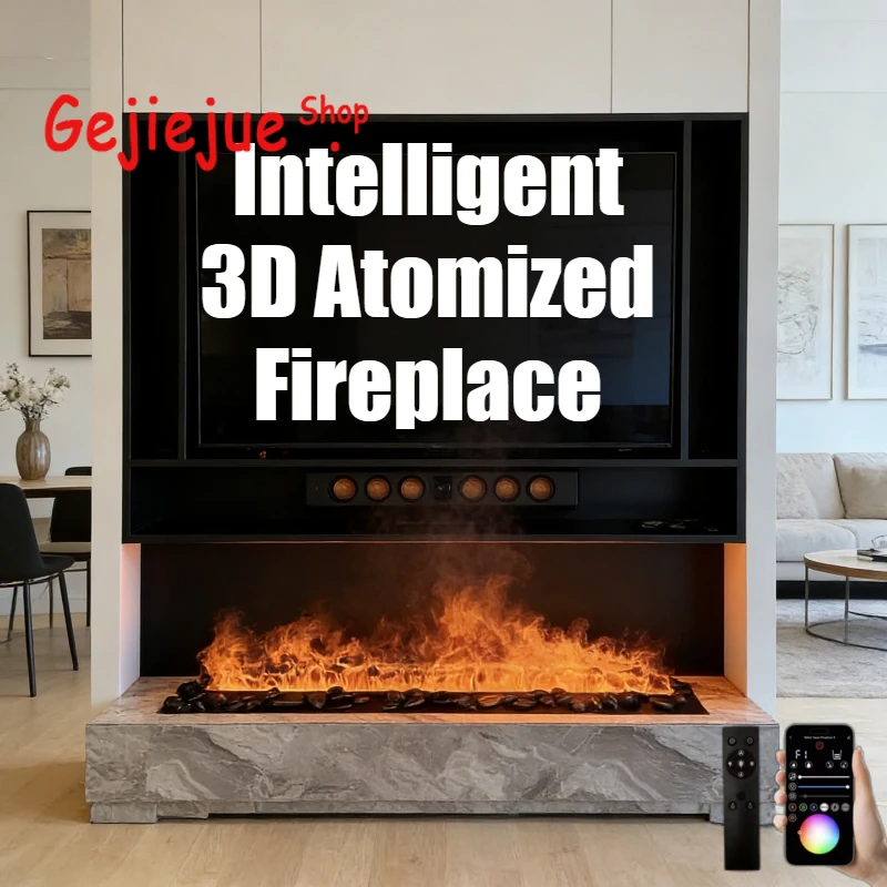 Intelligent 3D Atomized Fireplace No Heating,gold Mist Fireplace 3d Flame App Control Compatible Vapor Fireplace for Smart Room