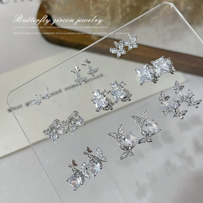 1 Uds. Joyería de circonio de mariposa plateada decoración de uñas mariposa súper brillante diamante accesorios 3D manicura