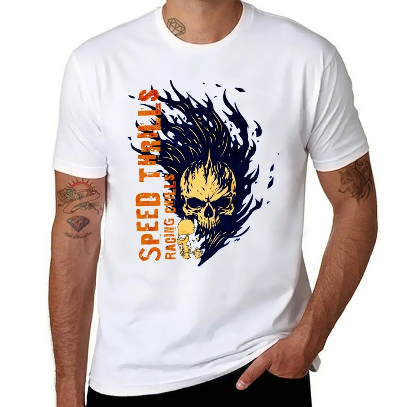 

Speed Thrills, Racing Chills Skull Dollar Skull Face Fast Racer Drag Racing Motorcycle Racing Street Cars Skull Face T-Shirt