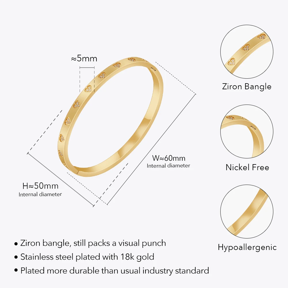 ENFASHION Pulseras Luck Heart Ziron Bangle For Women 18K Gold Color Plated Bracelet Fashion Cute Elegant Jewelry Office B232358