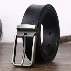 The first layer of cowhide belt hole free size quality jeans  strap vintage buckle waist  metal genuine luxury mens leather belt