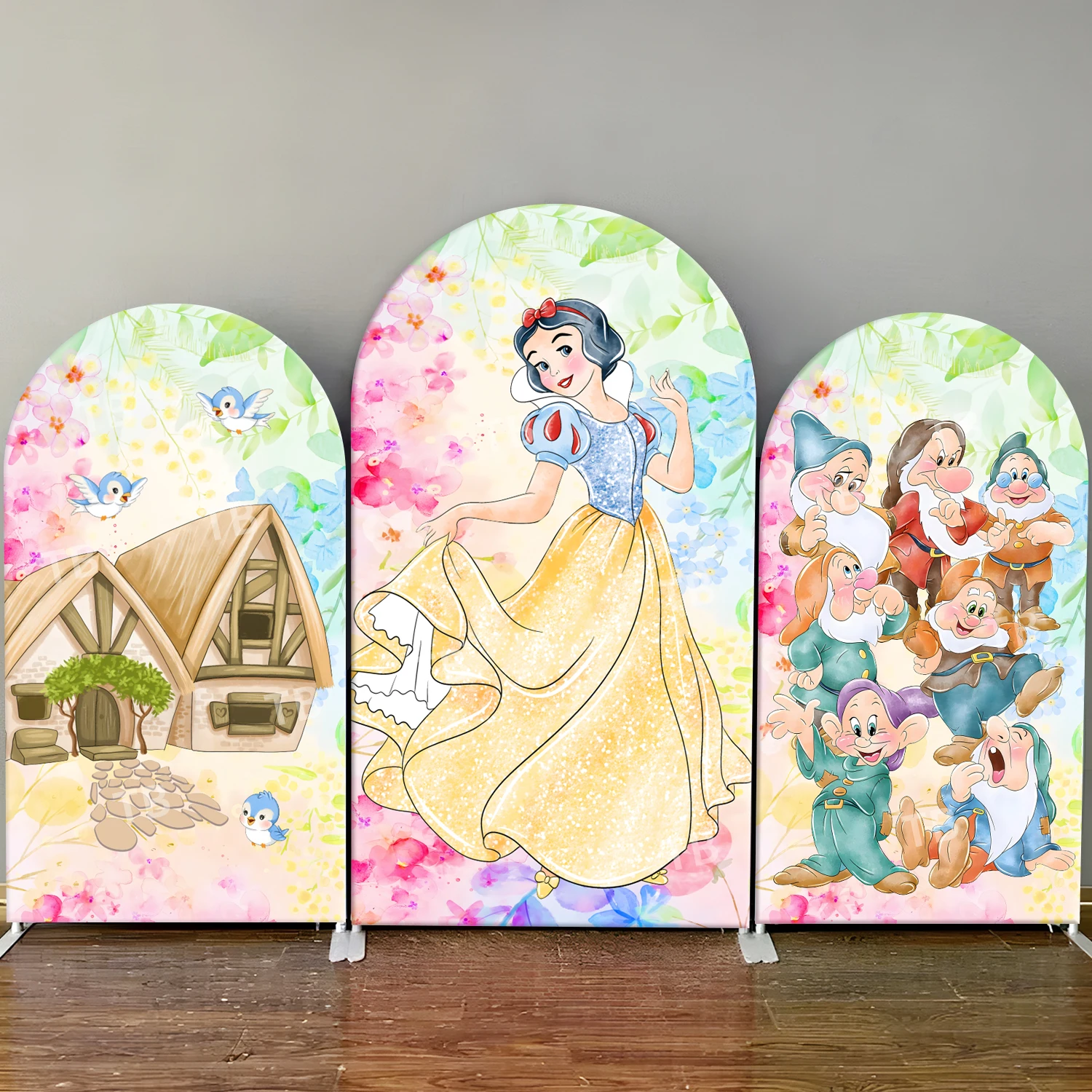 

Snow White Arch Backdrop Cover Disney Kids Girl Birthday Baby Shower Party Decor Cartoon Dwarfs Photography Background Props