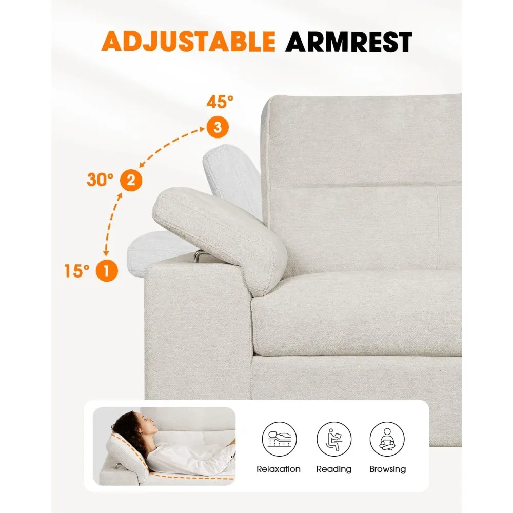 "Sofá contemporáneo de 2 plazas con asiento profundo, cojín de 8 pulgadas y reposabrazos convertible para comodidad en la sala de estar"