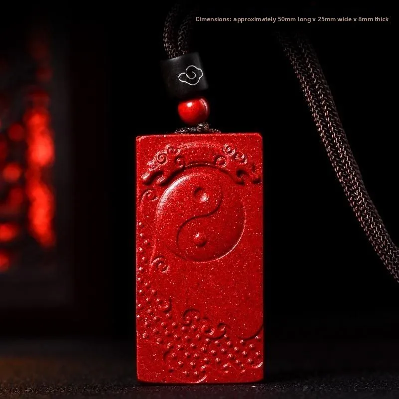 Chinese Style Natural Cinnabar Yin Yang Eight Trigrams Pendant Lucky Blessing Amulet Bring Good Fortune Feng Shui Jewelry For