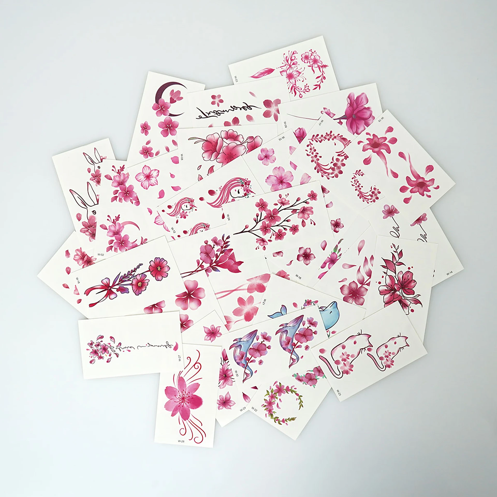 30Pcs Cherry Blossom Flower Pattern Temporary Tattoo Stickers