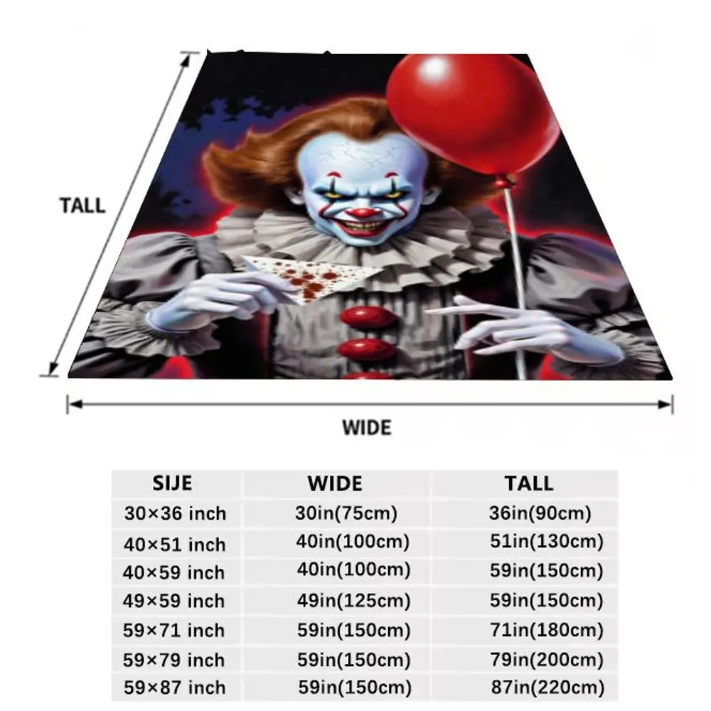 بطانية رمي المهرج المرعبة من Pennywise - صوف قطيفة ناعم بتصميم إيري، مثالية لديكور الهالوين، أريكة أو سرير مريحة،