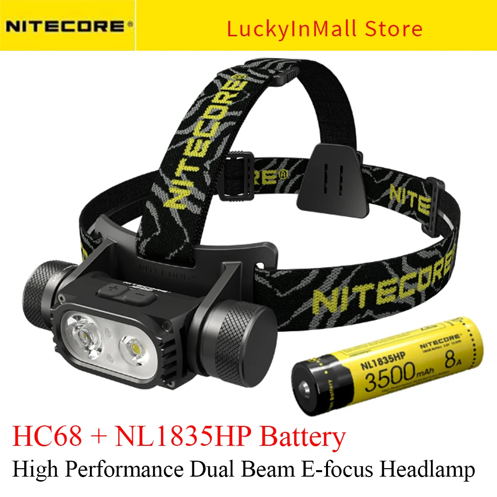 NITECORE HC68 USB Rechargeable Headlight Dual Light Source Spotlight Headlamp 2000 Lumen Outdoor Camping with Battery