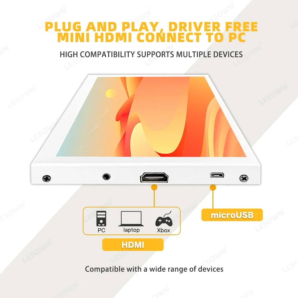 Imagem -03 - Lesown-mini Monitor Lcd Touchscreen Branco Display Portátil com Alto-falantes Ips Minúsculo Pequeno Polegada 1024x600 Fhd pc Laptop
