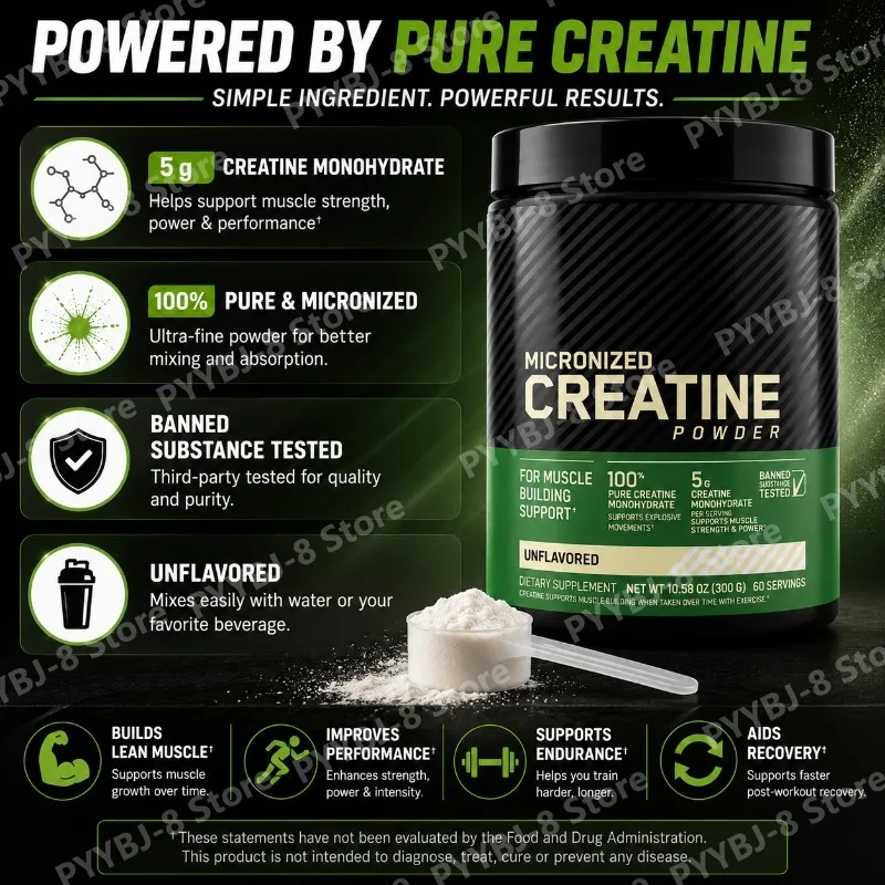 Creatine Monohydrate Powder 300g (60 Servings) Unflavored Support Strength and Muscle Performance Recovery