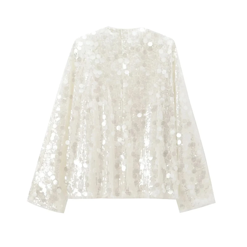 Chic Paillettes Bella Camicetta Blusa Per Il Partito Delle Donne Temperamento Con Scollo A V Glitter Camicie Nuovo Inverno Manica Lunga Papillon Cardigan