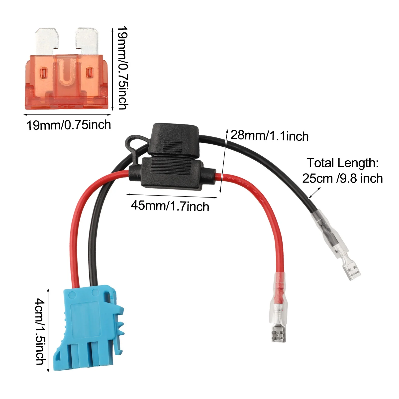 12AWG Wire Harness Connector with Fuse Holder 40A for Peg Perego 12V for sla Battery Powered Vehicles ABS Plastic 4 Pin