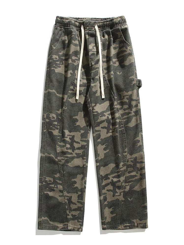 

American Camouflage Jeans Men's Straight Leg Loose Fit Casual Workwear Pants Spring Autumn Trendy Versatile High Street Vibe