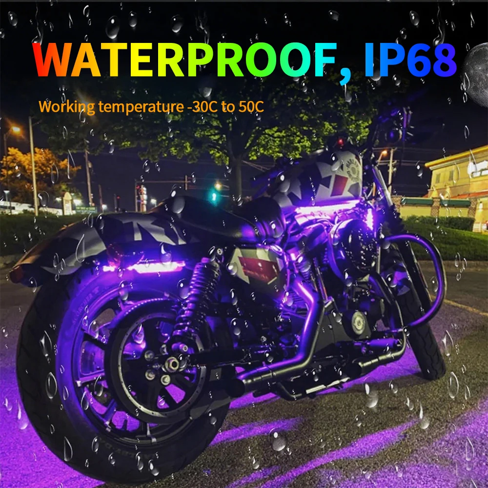 LED ​Motorcycle Decorative Ambient Lamp Remote/APP Control Car Moto Atmosphere Light Moto Strip Lamp Kit Neon Flexible Strip RGB