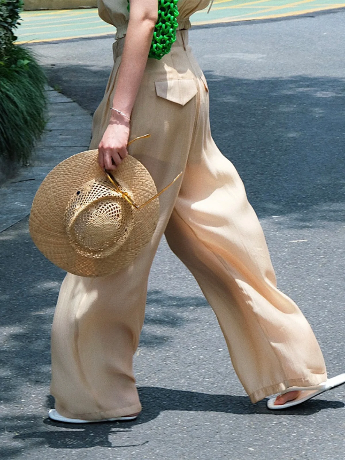 Summer Design Shiny Wide Leg Casual Pants High Waist Loose Slimming Sun Protection Floor-Length Women's Thin Long Trousers