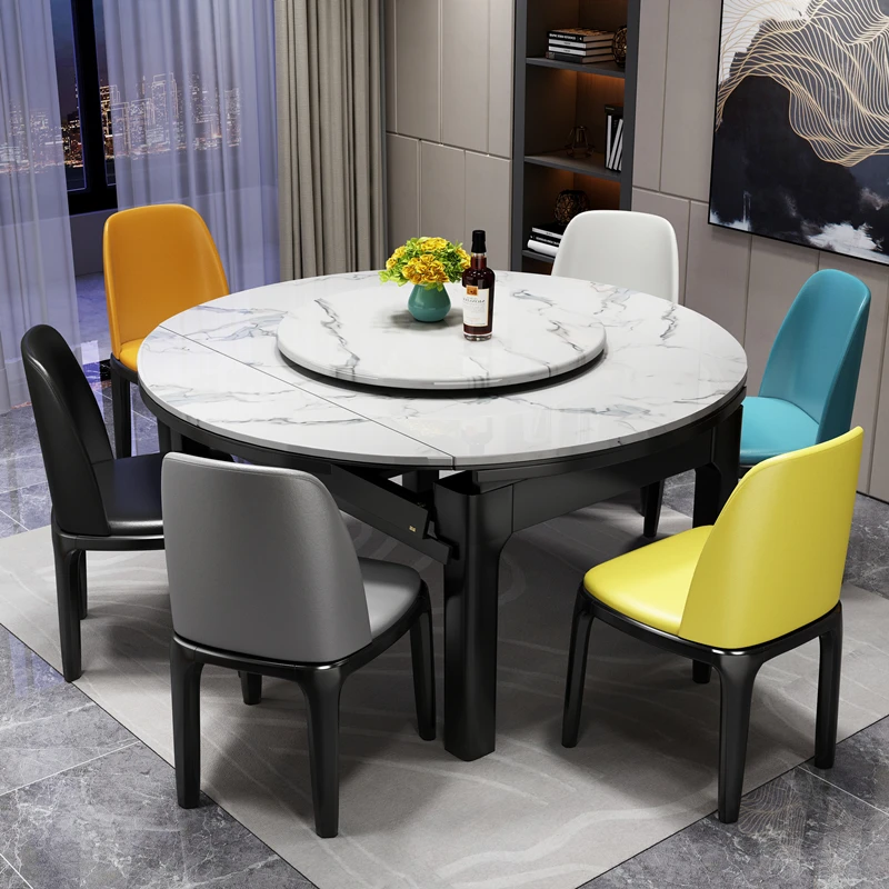 

Italian European Dining Table Marble Foldable Chairs Coffee Dining Table Round Extendable Oval Mesas De Jantar Home Furniture