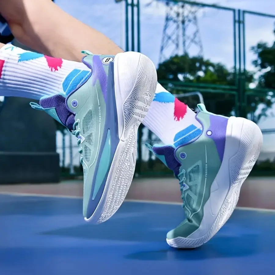 Men'S Casual Athletic Shoes Competition Basketball Shoes Mesh Upper Breathable Cushioning And Shock Absorption Non-Slip Wear-Re