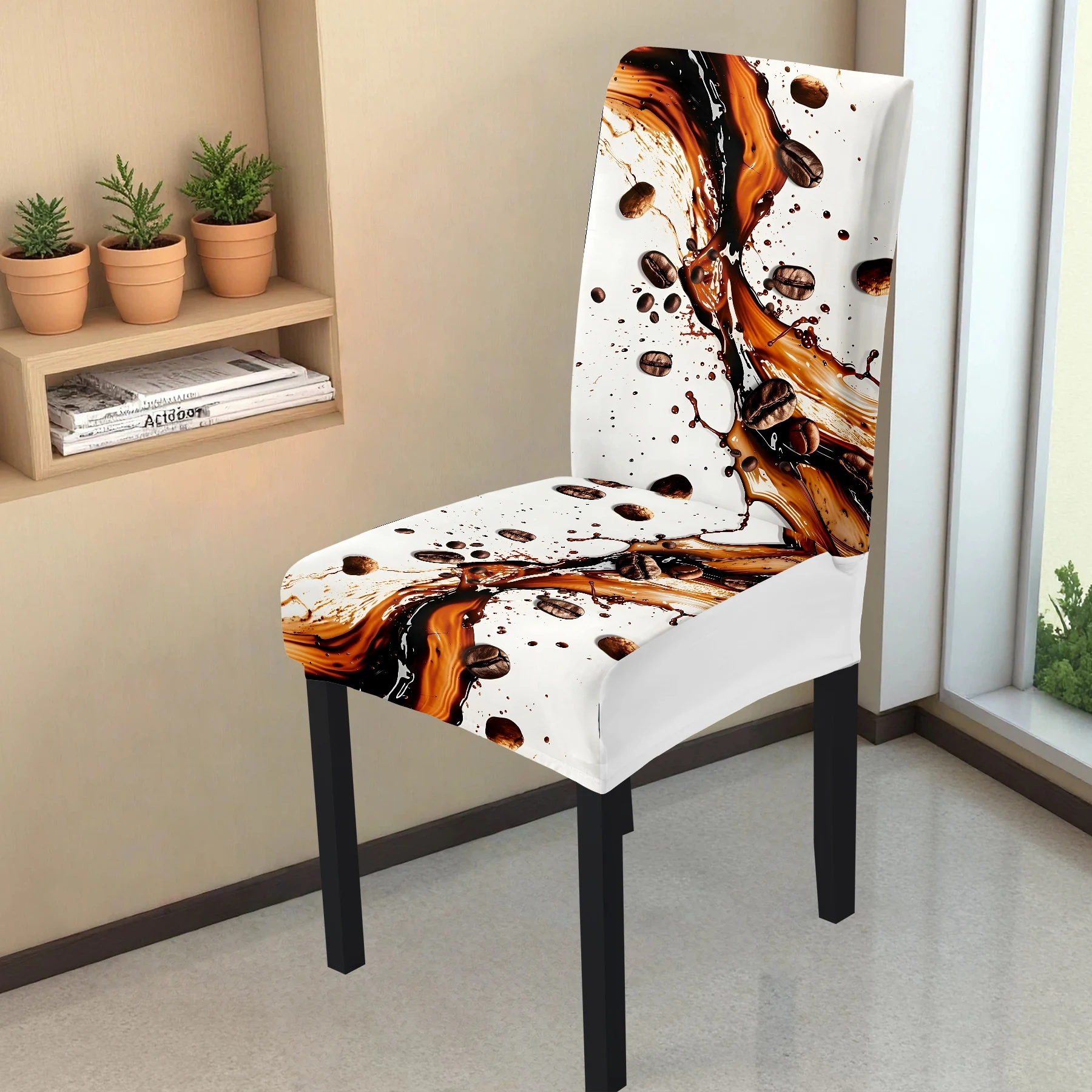 2024 New Elastic All - inclusive Chair Cover, Coffee Splash & Beans Print, Summer Outdoor & Indoor Chair