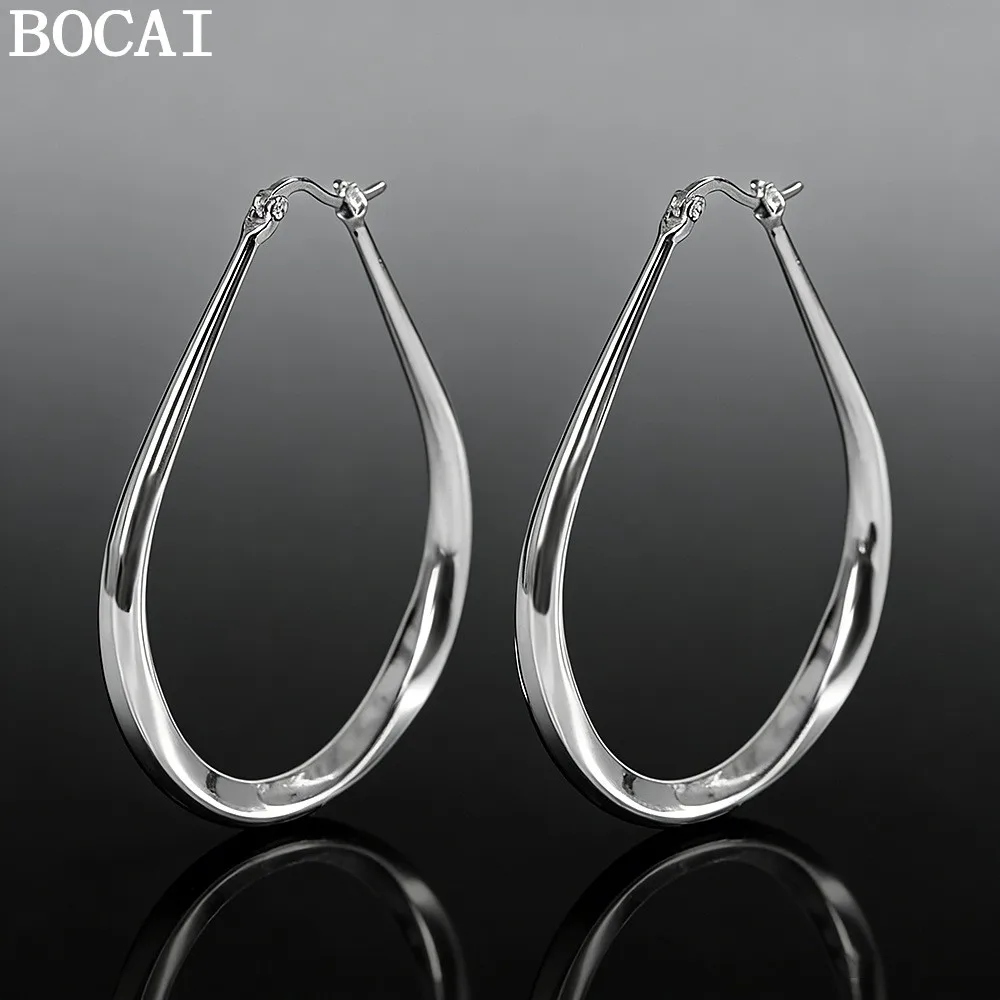 

BOCAI S925 Silver Retro Minimalist Gold-plated Twisted Earrings Women's Selected Earrings