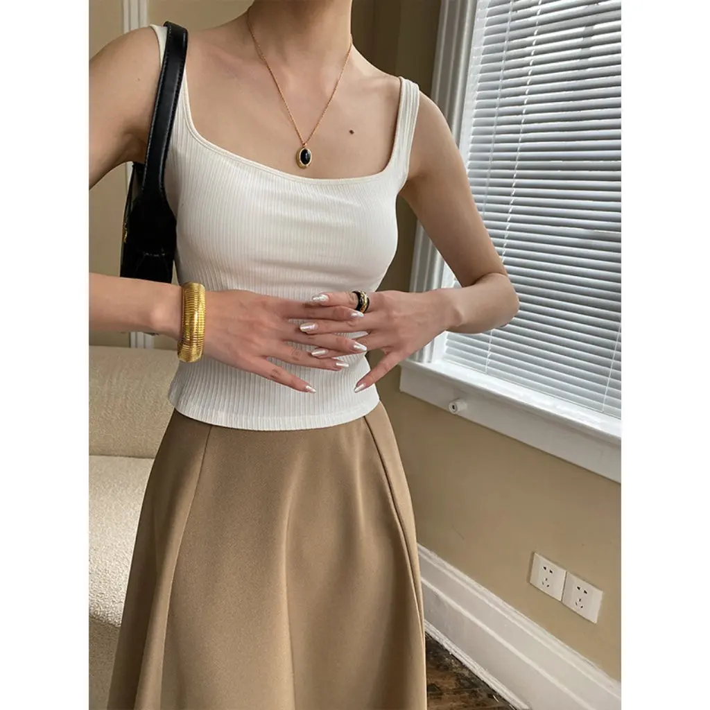 

Sinan French Square Collar Vest Wide Shoulder Strap Chest Pad Accessory Beautiful Women's Top Early Spring Fashion SN2869