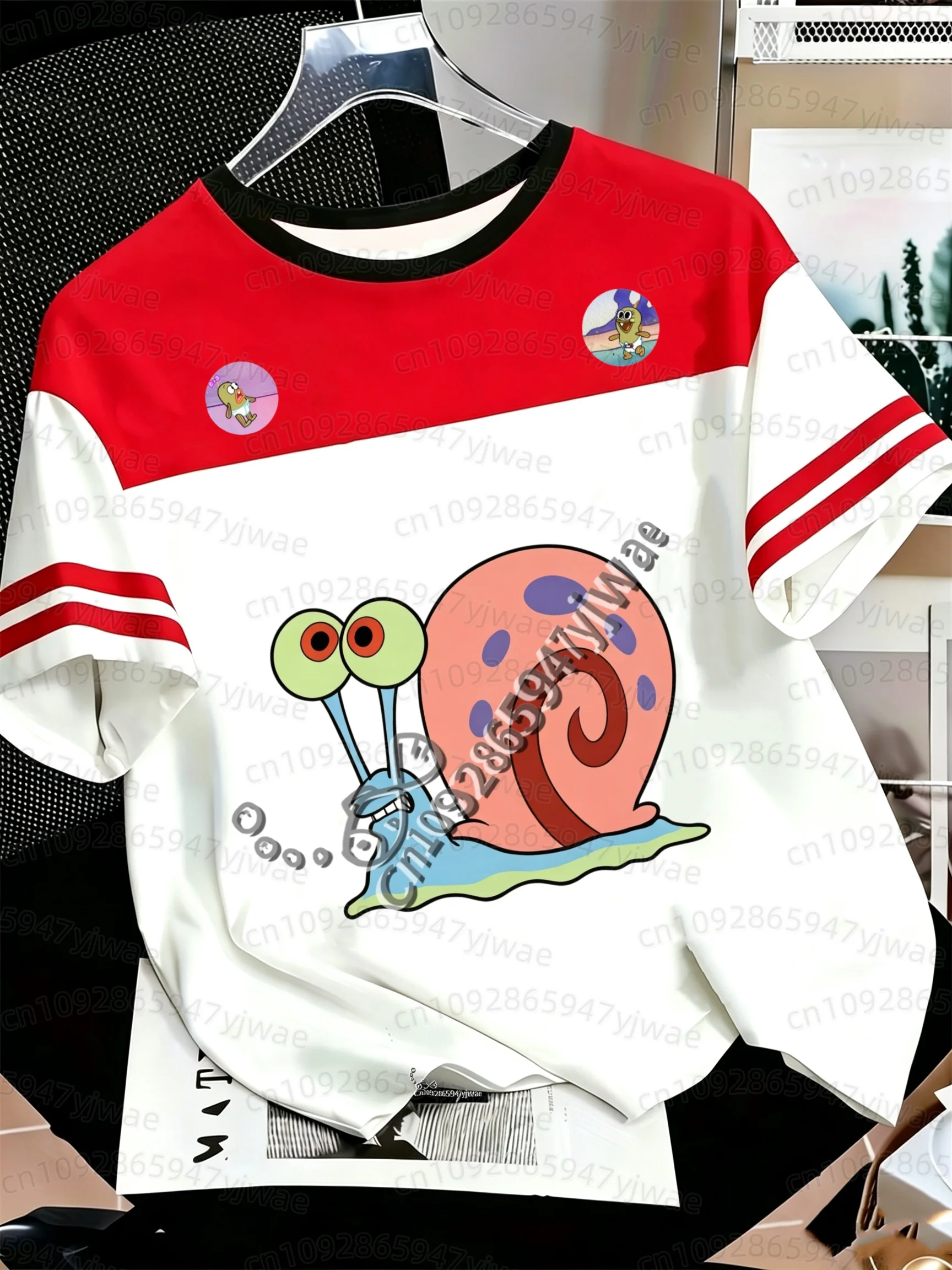 26 Summer Kids Cartoon Snail Gary Fish Printed Short Sleeved Funny Girls T-Shirt Family Group Activity Tee Kids Adult T-Shirt