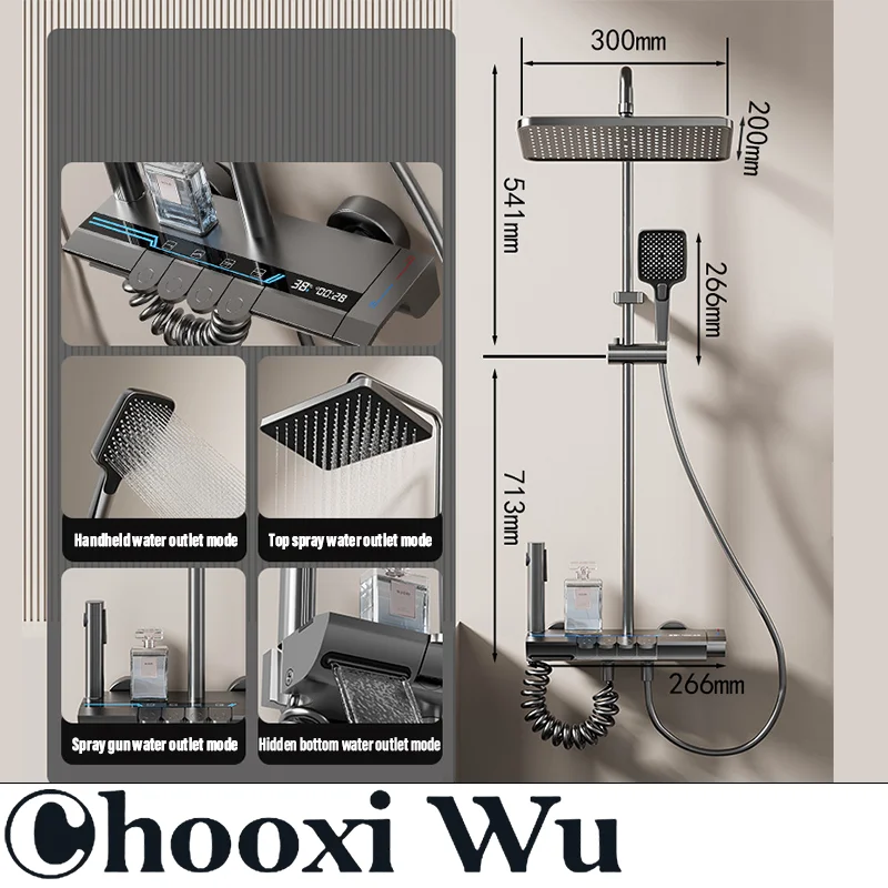 CHOOXIWU-طقم دش ديكور منزلي للحمام ، دش عريض قابل للتعديل ، شاشة رقمية ذكية ، درجة حرارة الماء