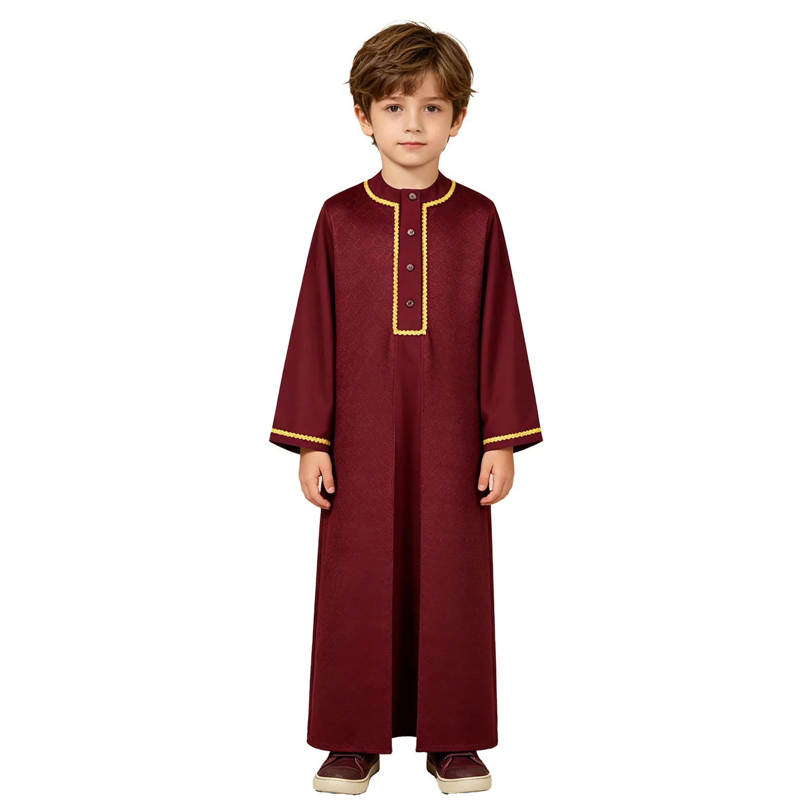Children's Muslim Robe Kids Boys Jacquard Gold Trim Arab Gown Kaftan Arabic Thobe for Halloween Islamic Clothes Holiday Costume view 4
