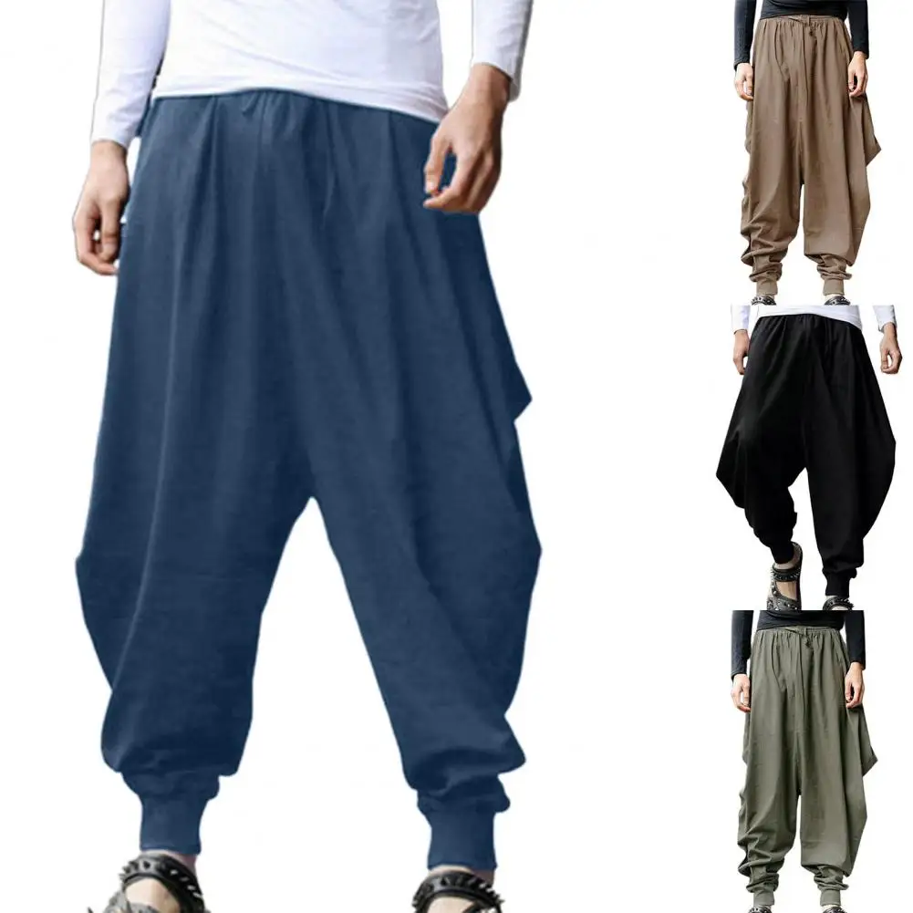 

1Pc Casual Wide Leg Harem Pants Elastic Waist Shrinkable Cuffs Oversize Pants Solid Color Adjustable Drawstring Pants Streetwear