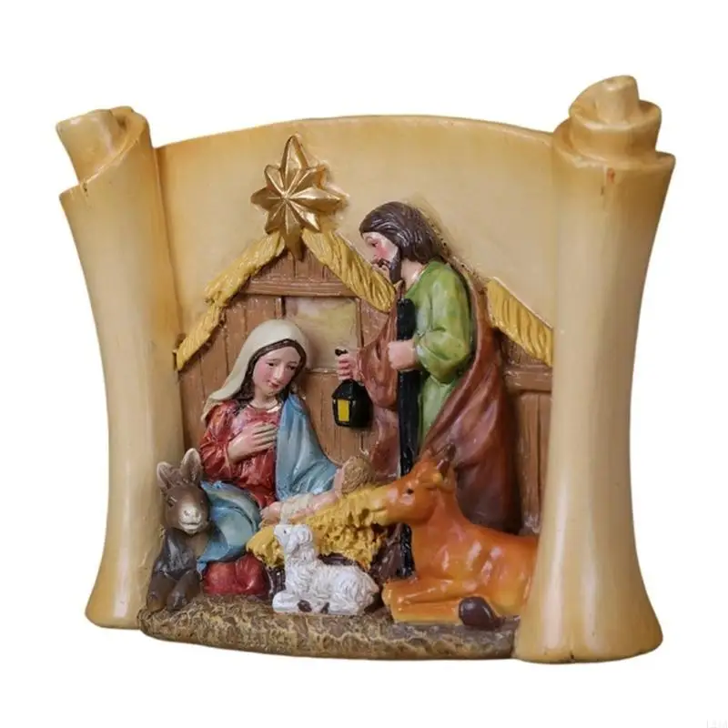 2025 New Resin Christmas Nativity Statue Figurine Holy Family Figurines Tabletop Centerpiece Office Home Decors Religious Gift