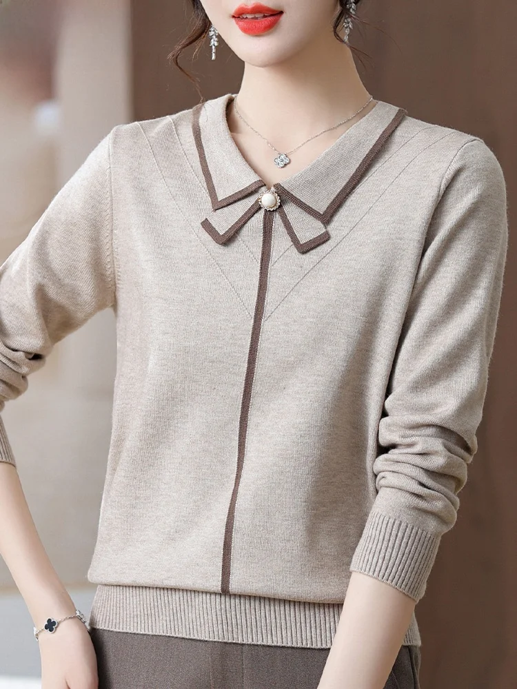 

Красный вязаный свитер для женщин среднего возраста: модная женская одежда из полиэстера для весны и осени