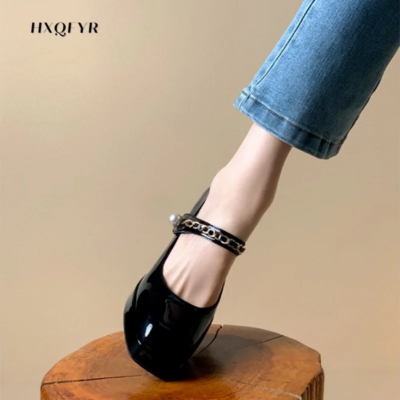 Super High Root Shoe Female 2021 Summer Retro Mary Jane Square Root Women\'s Shoes Color Matching Shallow Mouth Beaded High Heels