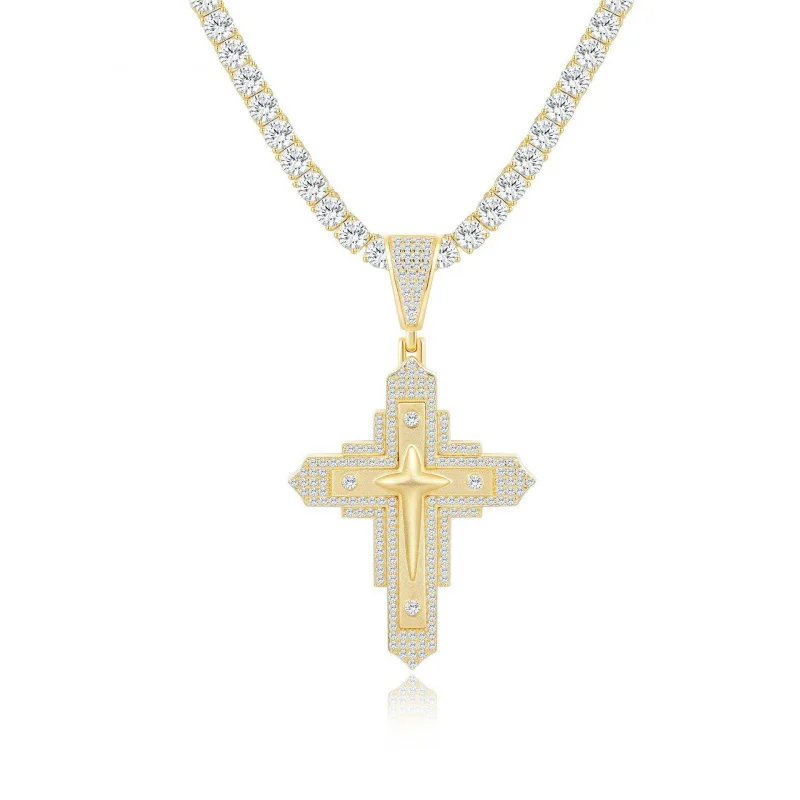 Lab-Grown Diamond & Moissanite S925 Silver Brushed Cross Pendant (Chain Not Included) – Custom Wholesale