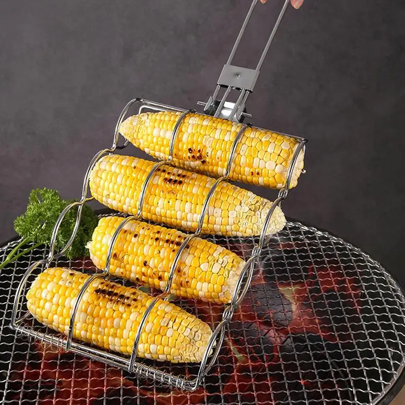 Outdoor Wooden Handle Barbecue Grill Rack Camping Meat and Vegetable Barbecue Net Rack BBQ Rack Picnic Barbecue Tools