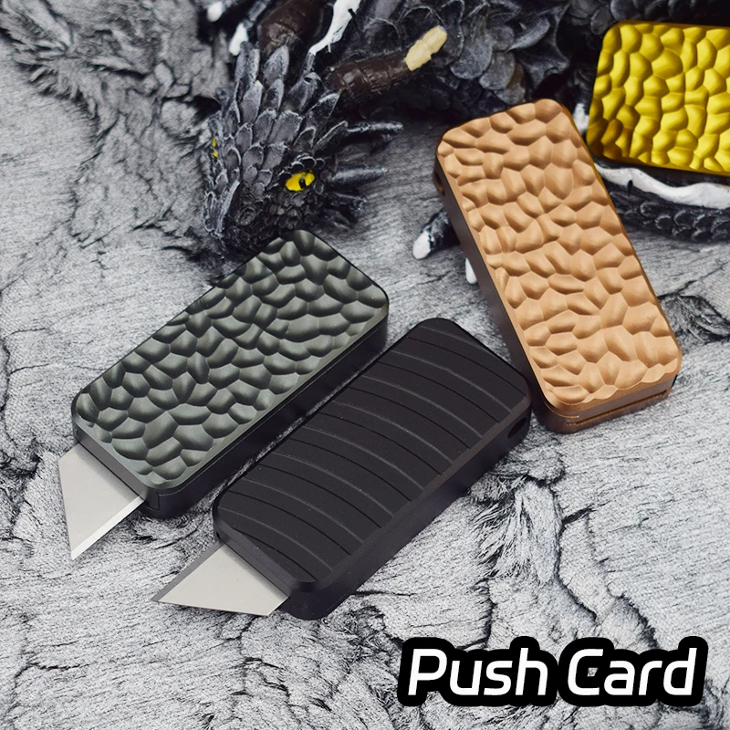 Mini cuchillo de papel de utilidad con tarjeta de empuje, repuesto de hoja rápida gratis, herramientas EDC compactas y prácticas, cuchillos con mango de aluminio, regalo, 10 hojas