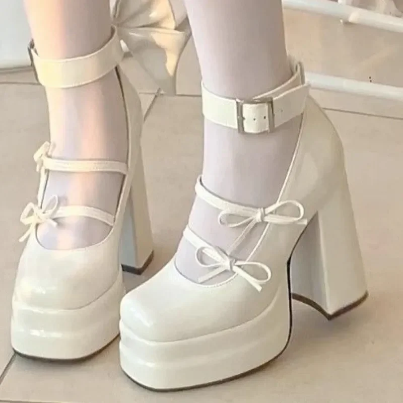 Thick Sole Women's Retro Fashion Mary Jane Shoes Elegant Waterproof Platform Big Bow Chunky Heels Lolita Single Shoes Tacones view 6