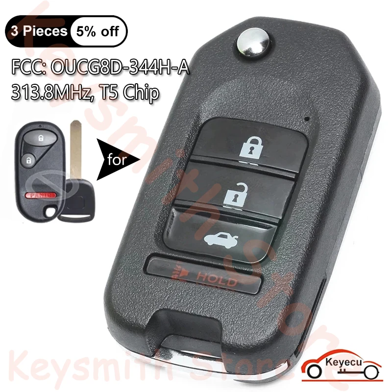 KEYECU 313.8MHz T5 Chip for Honda CR-V Civic Element 2002 2003 2004 2005 Auto Upgraded Flip Remote Control Key Fob OUCG8D-344H-A